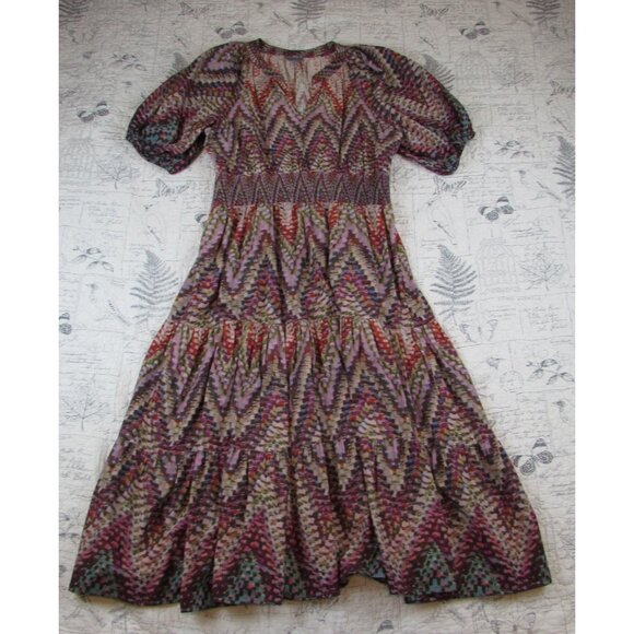 Anthropologie Conditions Apply Preppy Puff-Sleeve Geometric  Midi Dress Sz 16 - Picture 9 of 10